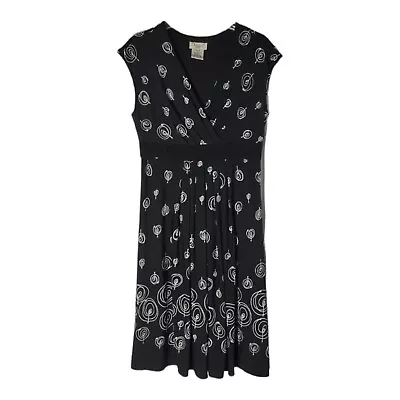 MAGGY L DRESS Womens 10 Black V-Neck Sleeveless Geometric A Line Ladies 17 Pit • $22.49