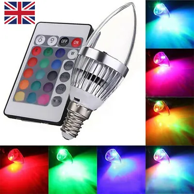 E14 3W RGB 16 Color Changing Dimmable LED Candle Light Lamp Bulb Remote Control • £7.19