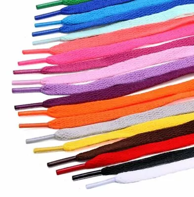 Shoe Laces Pair Flat Coloured Boot Ties Short Long Kids Adult Trainer 8mm Wide • £2.59