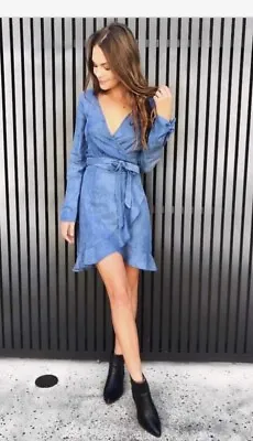 $30 • Buy Kookai Becca Tencel Denim Wrap Dress Size 34 - New With Tags