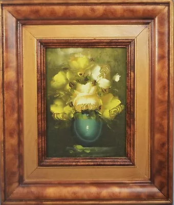 Vintage Original Little Oil Painting Flowers In Vase Roses Signed Framed • $49