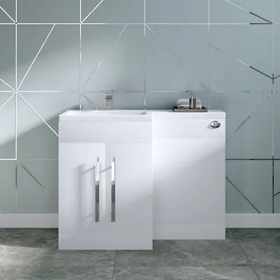 Designer LH White 1100mm Bathroom L Shape Vanity Unit With Basin No Toilet • £358.97