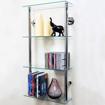 Wall Mounted Glass 90 CD  60 DVD Storage Shelves  Clear  Silver CH1531S4T • £54.99