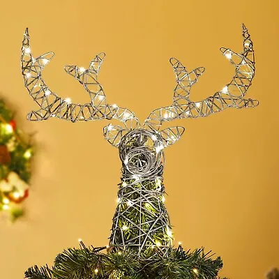 Lewondr Christmas Tree Topper Metal Frame Deer Tree Topper With 50 Warm Ligh • $45.99