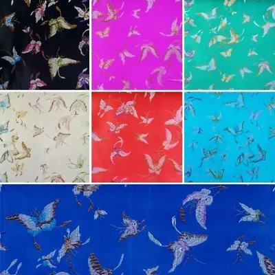 £0.99 • Buy Chinese Brocade Fabric Butterflies Embroidered Silky Satin  100% Polyester