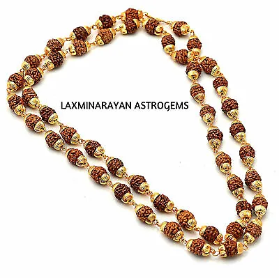 Rudraksha With Gold Plated Cap Mala 5 Mukhi Face Rudraksh Beads Energized • $9.90