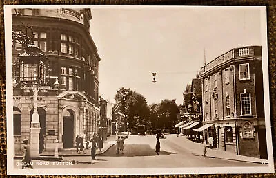 1930s Era RPPC Cheam Road Sutton Surrey Buildings & Police Photo Postcard • £3.99