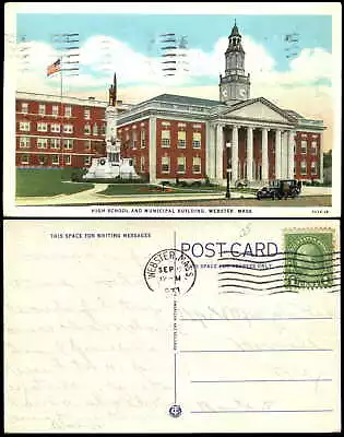 Civil War Monument High School & Municipal Building Webster Massachusetts 1931 • $2.36