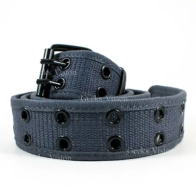 NEW Unisex 100% Cotton Canvas Belt Double Grommet Hole For Men Women Buckle Jean • $7.79