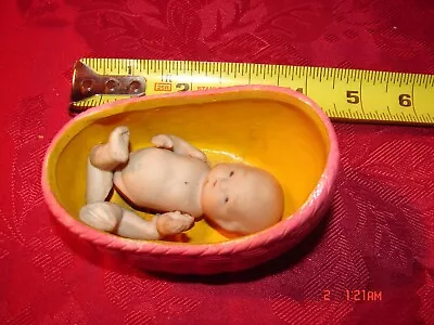 Vintage Bisque Baby Doll In Bassinette - Made In Japan - SEE PHOTOS • $14.99