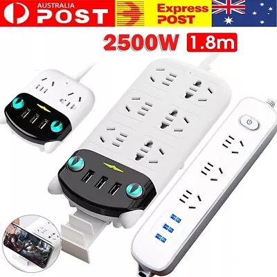 1.8M USB Power Board 6 Way Or 3 Way & 3 USB Powerboard Overload Surge Protection • $29.44