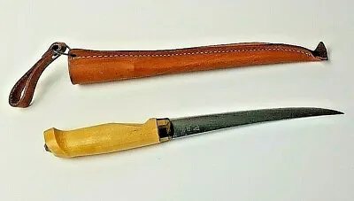 Vintage J. Marttiini Finland 7 1/2  Blade Fish Filet Knife W/Leather Sheath • $14.95