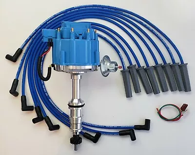 $159.95 • Buy FORD FE 352 390 427 428 BLUE HEI DISTRIBUTOR + 8.5mm SPIRAL SPARK PLUG WIRES USA