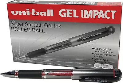 Uni-Ball UM-153S Signo Impact Gel Pens Red Gel 1mm Rubber Nib (Pack Of 12) • £29.81