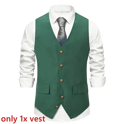 Business Men Button V-neck Waistcoats Vest Casual Gilet Suit Vest Sleeveless Top • $26.99