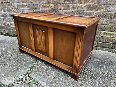 Vintage Wooden Oak Linen Fold Carved Panel Blanket Box Mule Chest Trunk Table • £169.99