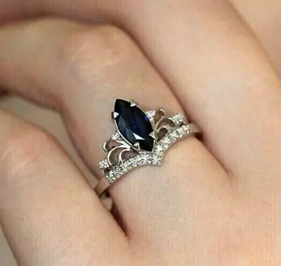 2CT Marquise Cut LabCreated Sapphire Engagement Women Ring 14K White Gold Plated • $84.49