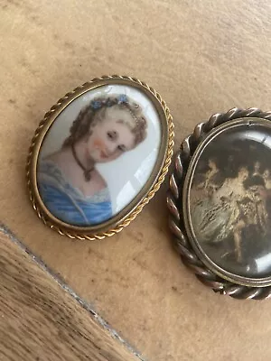 1940s LIMOGES France  Porcelain Lady In Blue Cameo / Plus Deco Brooch • £25.99