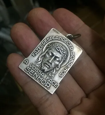 VTG Jesus Christ Holy Face Veronica's Veil Big Silver Medal ** 37x 29mm ** • $199.99