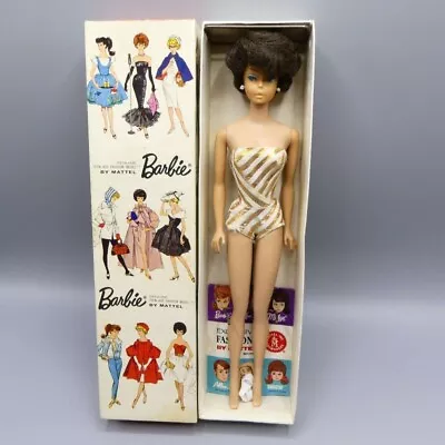 Vintage European Sidepart Bubblecut Barbie Brunette Doll From 1965 MIB! • $415.80