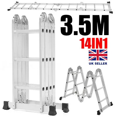 3.5M 14 IN 1 Multifunction Aluminium Folding Extendable Ladder Multi Step EN131 • £79.97