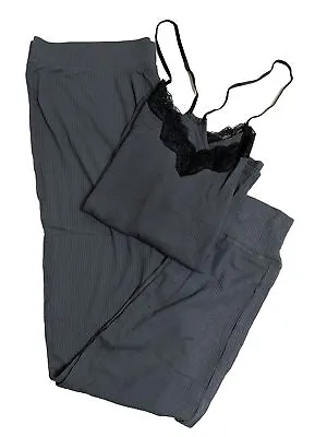 Iris & Lilly Women's Cami Rib Pyjama Set Size L UK 14 Washed Charcoal • £11.99
