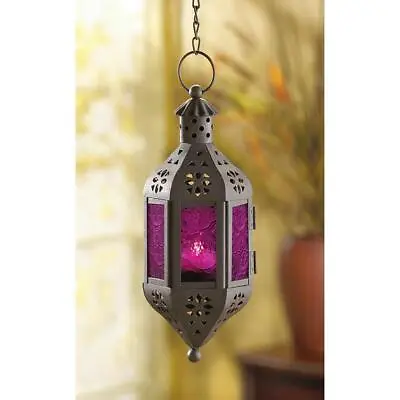 Purple Hanging Pierced Moroccan Outdoor Terrace Fairy Lantern Candle Holder • $30.30