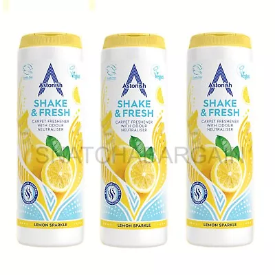 3 X ASTONISH SHAKE & FRESH CARPET POWDER LEMON SPARKLE 400g ODOUR NEUTRALISER • £9.40