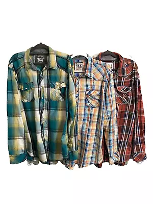 Buckle BKE Mens XL Long Sleeve Pearl Snap Plaid Western Shirts - LOT OF 3 • $12.99