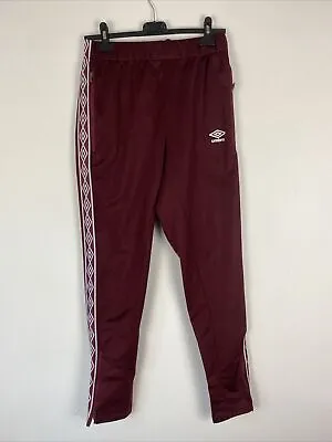 Umbro Red Maroon Banner Logo Track Pant Joggers Cuffed Bottom Size S  • £15