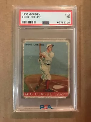 1933 Goudey #42 Eddie Collins PSA 1 - Rookie Card - HOF Legend • $129.95