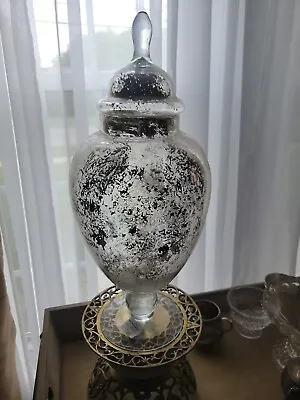 Mercury Glass Jar With Lid Slivered Glass Storage Centerpiece Decor • $34