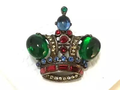 TRIFARI Coronation Brooch Green Blue Red Rhinestone Moonstones Jelly Sterling • $100