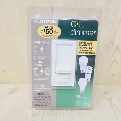 Lutron LECL-153PH-LA-C  120V 150W 1-Pole 3-Way CFL/LED Slide Dimmer Light Almond • $13.97