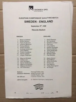 £2.99 • Buy Sweden V England 1998 European Championship Qualifiers Press Sheet
