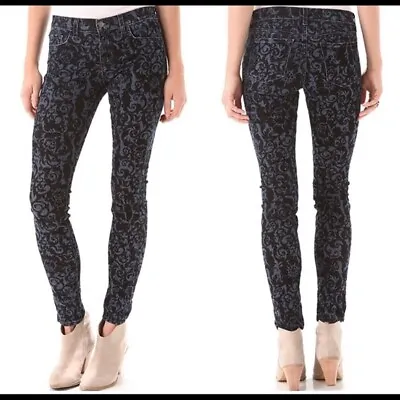 J Brand Mid-Rise Velvet Brocade Skinny Jeans Black/Indigo - Size 27 • $29.97