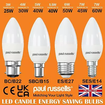 £19.99 • Buy Paul Russells LED Candle Bulbs 3W 4W 5W 5.5W 6W 7W Warm Cool Day E27 B22 E14 B15
