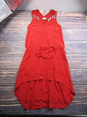 MASON Womens Size 4 Red 100% Silk V Neck Sleeveless Dress Hi Low • $34