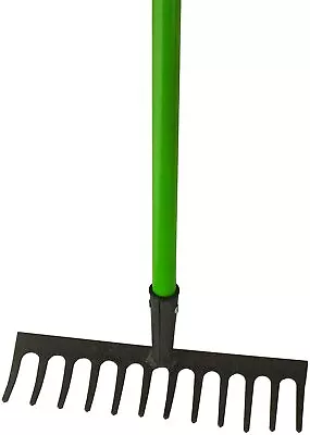 GARDEN RAKE 12 Tooth Lawn Rake Shaft Garden Handle Leaf Metal Head Carbon Steel • £10.95