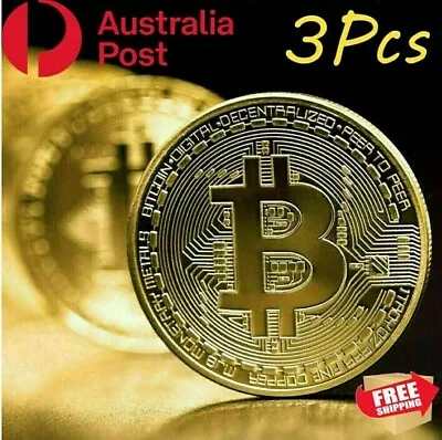 $10.49 • Buy 3Pcs Gold Bitcoin Commemorative 2021 New Collectors Gold Plated Bit Coin