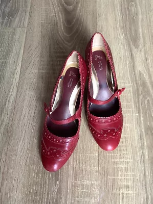 M&S Insolia Red Leather Mary Jane Strap Court Heel Shoes Uk 3.5 - EUR 35.5 • £12.99