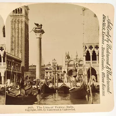 Lion Of Venice Statue Italy Stereoview C1898 Gondola Canal Boats Tower H1194 • $14.95