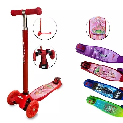 3 Wheel Kids Scooter Child Kick Flashing LED Light Up Push Adjustable • £25