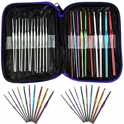 £6.49 • Buy 22 Pcs Multi Coloured Aluminium Crochet Hooks Knitting Needles Set 0.6mm-6.5mm