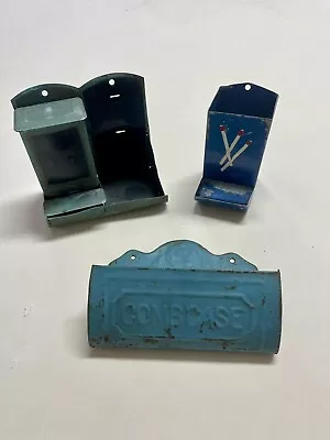 Vintage Tin Metal  Match Box Holder  Lot Of 3 Wall Mount • $30