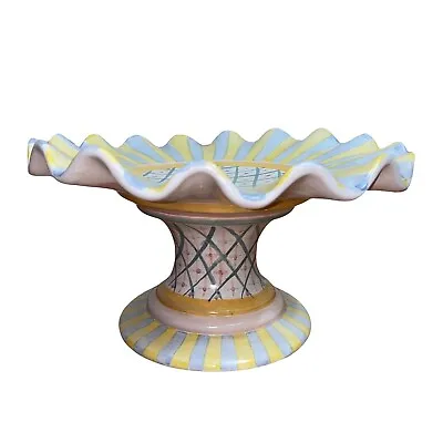 Mackenzie Childs Vintage 1990 Monet Multicolor Ceramic Fluted Cake Plate Stand • $249