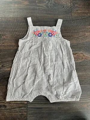 F+f Tesco Baby Girls Striped Floral Embroidered Front Playsuit -  1-1.5 Yrs • £6.98
