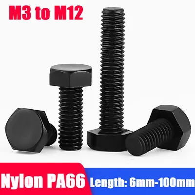 Black Hex Nylon Machine Screws Hexagonal Bolts Din 933 M3 M4 M5 M6 M8 M10 M12 • £1.31