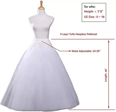 RULTA UK White 3-Layers Tulle Hoopless Wedding Dress Underskirt Petticoat ES • £16.16