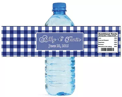 100 Blue Gingham Wedding Anniversary Engagement Party Water Bottle Labels 8 X2  • £24.06